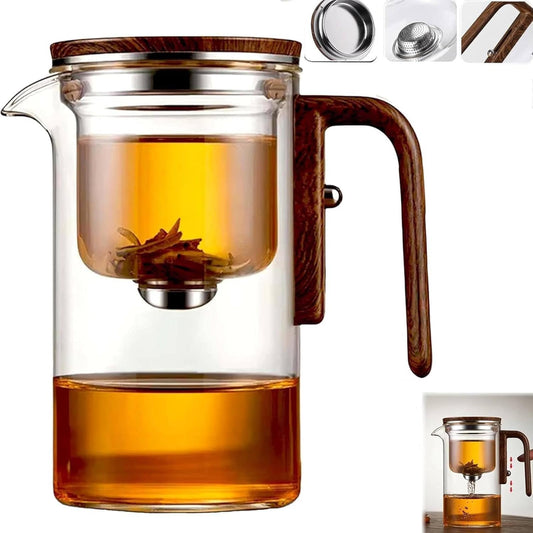 Magnetic Glass Teapot with Infuser, 24oz Borosilicate Tea Pot with Walnut Handle for Loose Leaf Tea, Office Home, Tea Lovers Gift