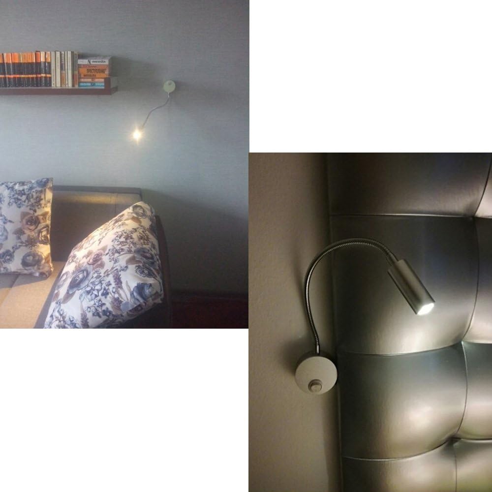 3W Wall Mounted Reading Light Flexible Gooseneck LED Sconce Lamp with Plug & Switch for Bedroom, Office, Workbench, Studio (01 Black Warm)