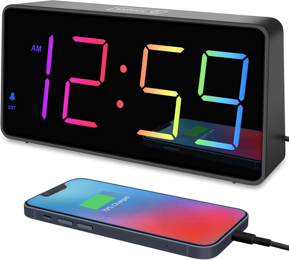 Peakeep Digital Alarm Clock for Bedroom Bedside, Large Display, USB Charger
