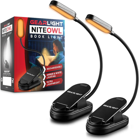 GearLight Rechargeable Book Light for Reading in Bed – Hands-Free LED Clip-on Lamp with 3 Light Modes, Adjustable Brightness, Flexible Neck Reading Light for Books, Laptops, and More