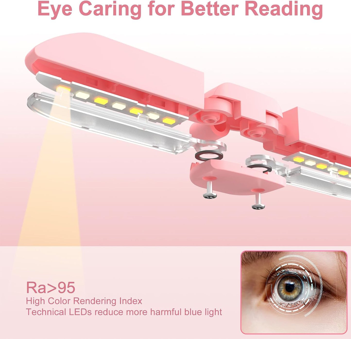 Vekkia 14 LED Rechargeable Book Light for Reading at Night | Eye-Care Reading Light for Books in Bed/180° Adjustable, Clip on Lamp/3 Color Temperatures, Lightweight
