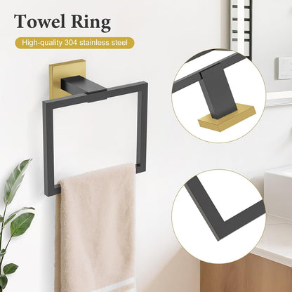 TURS Bathroom Hardware Set Black 4-Piece Towel Bar Set Include 24 Inch Towel Bar Hand Towel Holder Towel Hook Toilet Paper Holder with Shelf Wall Mounted Stainless Steel Bathroom Accessories Set