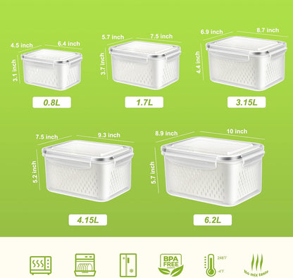8 Pieces Fruit Storage Containers for Fridge with Lids and Strainer | 4Pack Fruit Containers for Fridge, Fresh Produce Saver Keeper for Vegetable Fruit Salad, BPA Free Organizer for Refrigerator