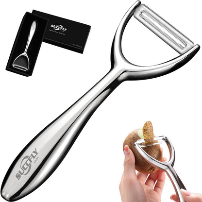SUCCFLY Stainless Steel Vegetable Peeler Set, Premium Veggie Fruit Peeler | Ultra Sharp Potato Apple Carrot Peelers, Rotary Serrated 420J2 Blade, Thicken Non-Slip Ergonomic Handle, 5-Year Warranty