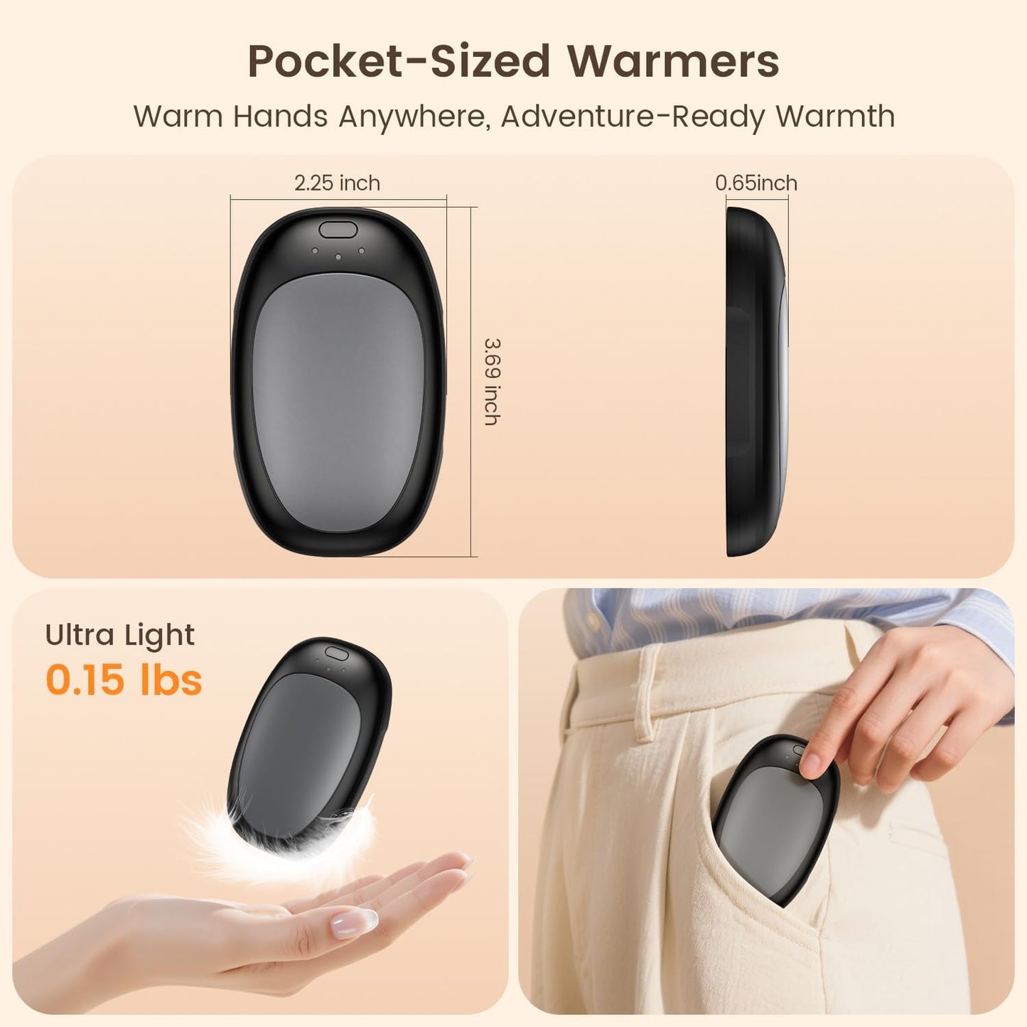 infray Hand Warmers Rechargeable, 2 Pack Electric Hand Warmer Reusable USB Pocket Warmer, 3 Settings Heated Portable AI Handwarmer Great Gifts for Christmas, Outdoor, Golf, Hunting