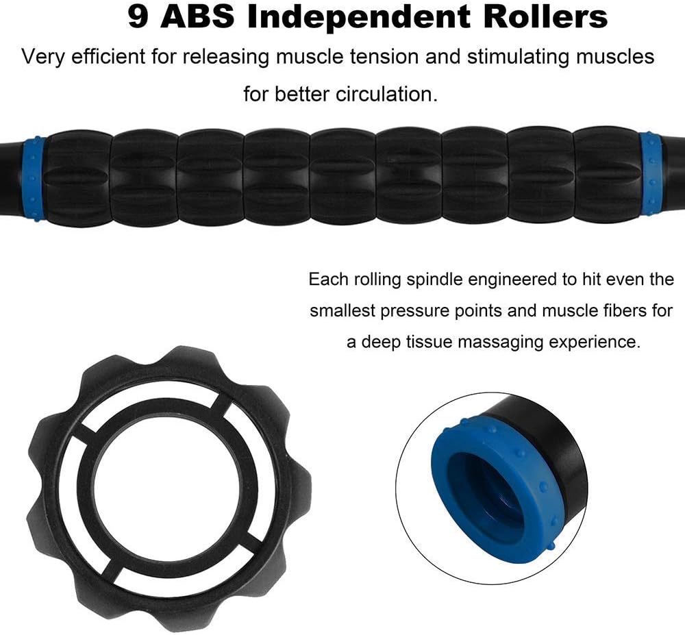 YANSYI Professional 9-Roller Deep Tissue Massage Stick - Portable Muscle Recovery Roller for Athletes, Relieves Post-Workout Soreness & Leg/Back Pain - Portable Physio Tool (Blue 1)