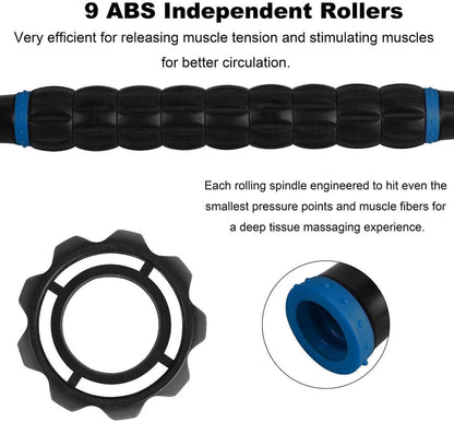 YANSYI Professional 9-Roller Deep Tissue Massage Stick - Portable Muscle Recovery Roller for Athletes, Relieves Post-Workout Soreness & Leg/Back Pain - Portable Physio Tool (Blue 1)