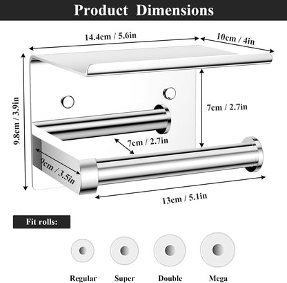 Toilet Paper Holder with Shelf Wall Mounted Toilet Paper Roll Dispenser | Heavy Duty Stainless Steel Brushed Nickel