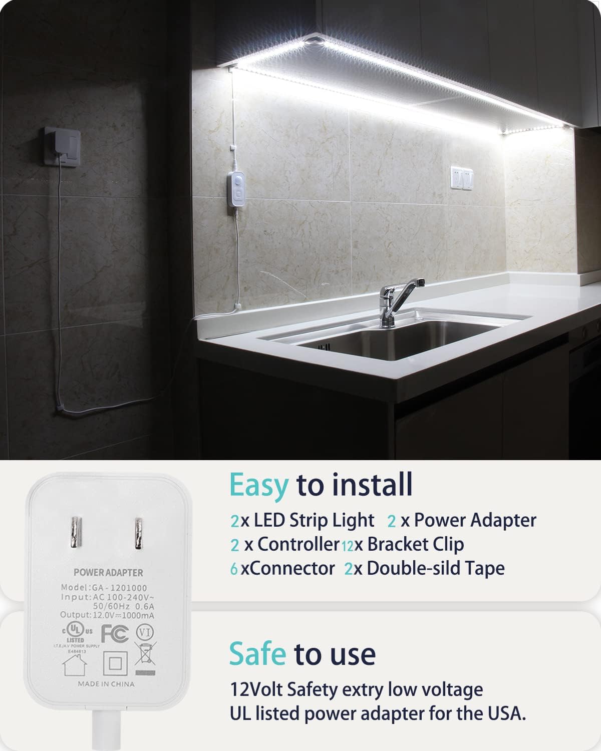Motion Sensor Led Light Strip - with UL FCC Plug Adapter, Multi-Functional Controller, Dimmer, Timer, Under Cabinet Lights for Indoor Kitchen Stair Showcase Bedroom Corridor Counter 16.4ft Warm White.