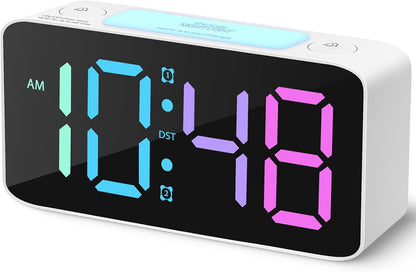 Cadmos 110dB Extra Loud Alarm Clock for Heavy Sleepers Adults, Digital Clock with 7 Color Night Light, RGB Display, Dual USB Charger, Small Clocks for Bedrooms, Kids, Teens (White+RGB)