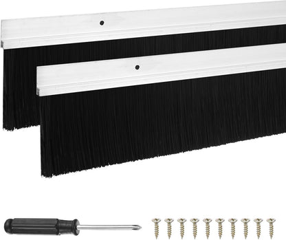 M METERXITY 2-Pack Door Brush Bottom Sweep, 39" L x 2.6" W H-Shape Aluminum Alloy Base with 1.6" Nylon Brush for Industrial/Home/Garage Door Seal, Strong Adhesive Weather Stripping Kit[Silver]
