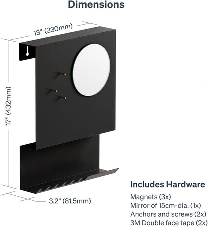 Key Holder Wall Mount and Mail Organizer - Hide Your Mail with a Modern and Minimal Look (Black)