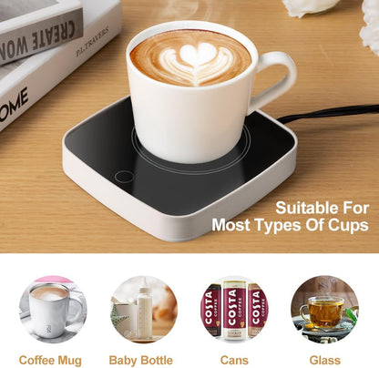 Coffee Cup Warmer 12Hours Auto Shut-Off Mug Warmer with 3 Temperature Setting,Waterproof Tempered Glass Honeycomb Vents 16W Electric Coffee Warmer for Desk Use (Green)