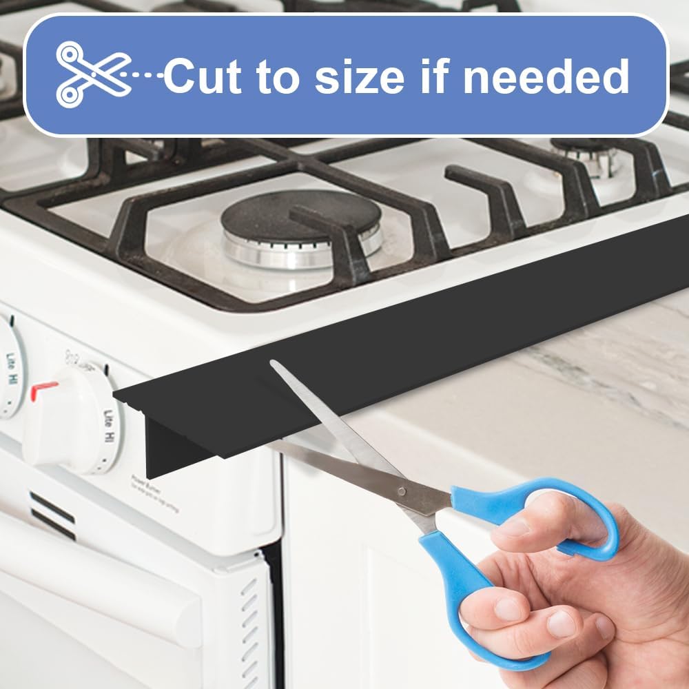 Silicone Stove Counter Gap Cover 30 Inch Side Range Gap Filler 2 Pack Black | Extra long kitchen stove gap covers, 0.2-1 inch gap, heavy 10 oz, cut to size, oven crack guards between stove and counter