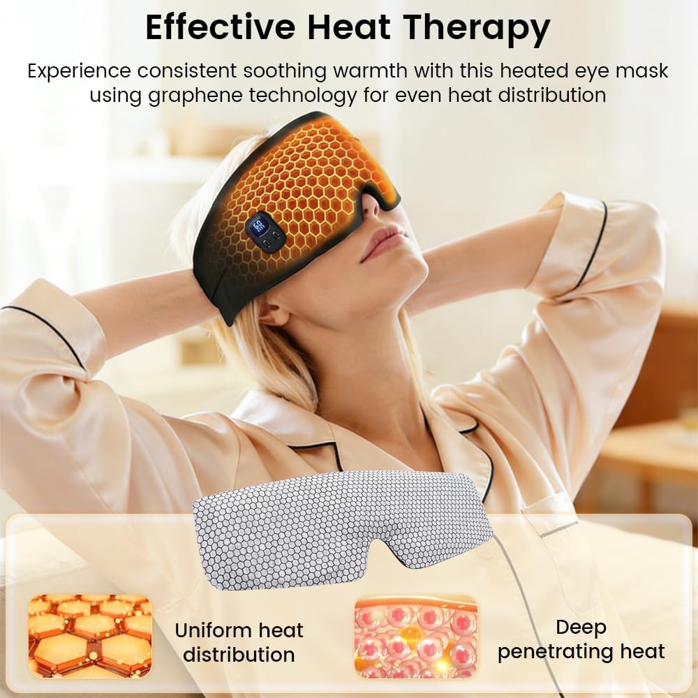 Cordless Washable Silk Heated Eye Mask, 3 Heat Levels & Timer, Relief for Dry Eyes, Blepharitis, Stye and Puffy Eyes, Men & Women, Rechargeable, Gift for Family, Father in Elegant Box (Black)