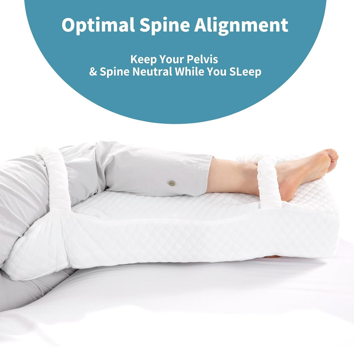 HOMBYS Memory Foam Knee Pillow for Side Sleepers-Leg Pillow for Sleeping with Straps,Hip & Leg Elevation for Pregnancy and Relief Lower Back Pain, Separates The Knees for Body Alignment (28"x11"x4")
