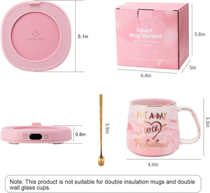 Coffee Mug Warmer & You are Awesome Mug Set, Electric Cup Warmer for Desk | Beverage Warmer Plate for Coffee, Tea, 4 Temperature Setting, 8-Hours Auto Shut Off, 14oz Mug with Spoon & Lid Included