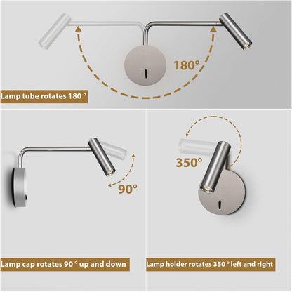 ZEROUNO Wall Mounted Reading Light for Bedroom LED Hardwired Sconce with Switch on/Off Modern 3000K Swing Arm Bedside Wall Mount Lamp (Black)