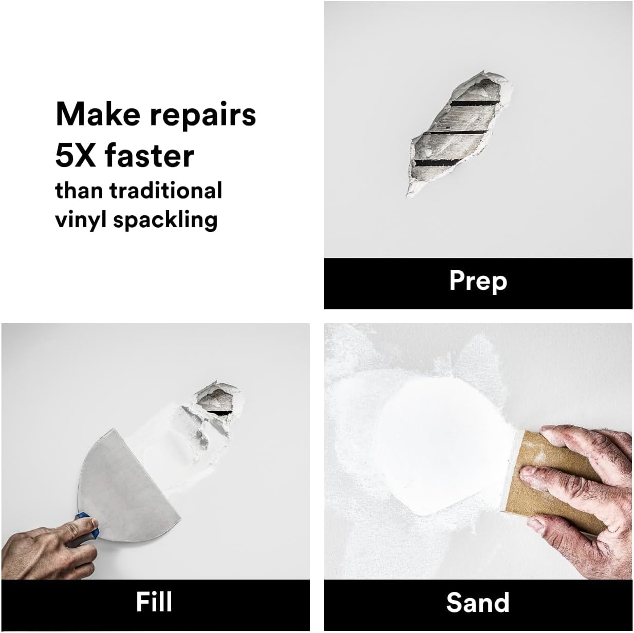 3M High Strength Large Hole Repair Kit, Includes Spackling Compound 12 oz, Spreader, Sanding Sponge, Hole Repair Plate & Tape, Easy Wall Repair Kit, No Shrinking, Cracking or Sagging (LHR-SIOCKIT)