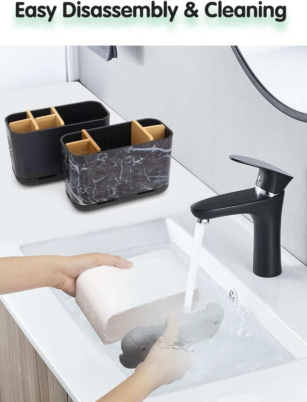 GFWARE Toothbrush Holders for Bathrooms - Bamboo Divider Toothbrush and Toothpaste Holder with Drainage, Kids Electric Toothbrush Organizer for Bathroom Countertop, White Tooth Brush Holder | 5 Slots Toothbrush and Toothpaste Holder with Bamboo Divider,