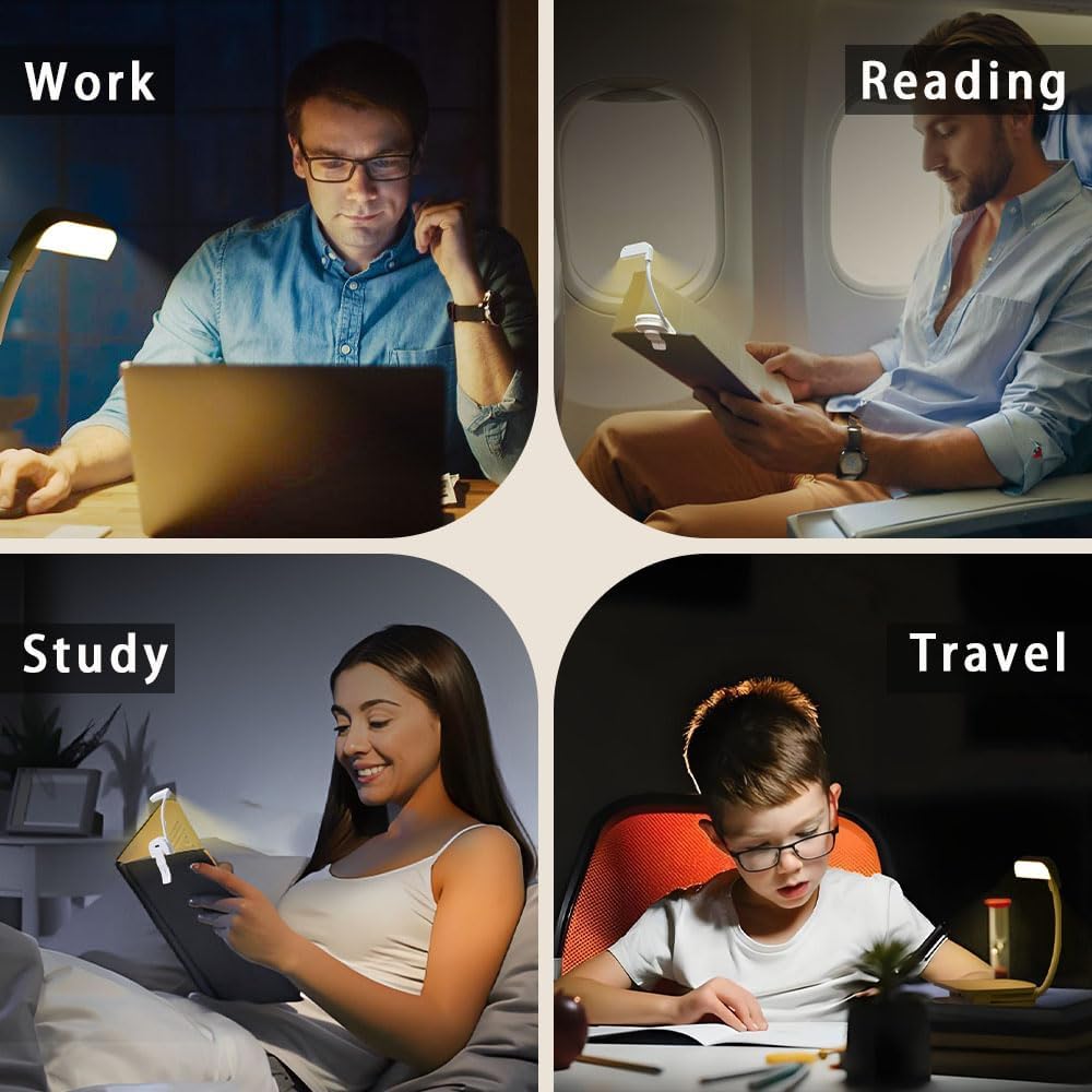 Book Light, Rechargeable on Reading Light, Eye Caring 3 Color | 3 Colors, Dimming Brightness, Lightweight, USB Rechargeable