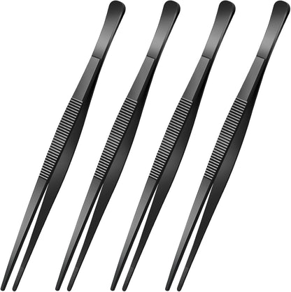 Yaomiao 4 Packs Bar Tweezers Long Garnish Tongs Bar Tweezers Stainless Steel Korean Bbq Tongs for Bartender Cocktail Cooking Food(Silver,8 Inch)