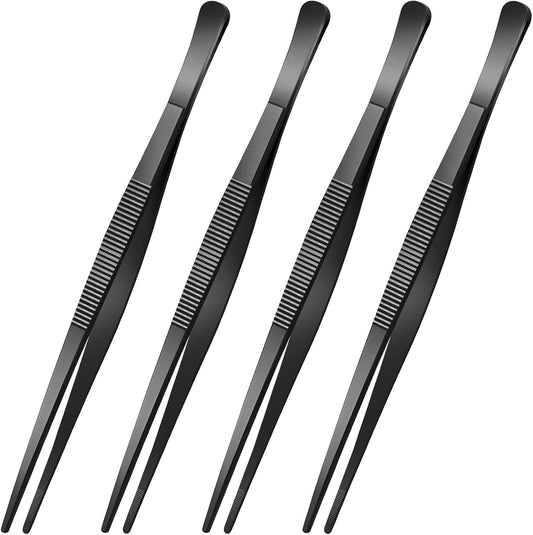 Yaomiao 4 Packs Bar Tweezers Long Garnish Tongs Bar Tweezers Stainless Steel Korean Bbq Tongs for Bartender Cocktail Cooking Food(Silver,8 Inch)