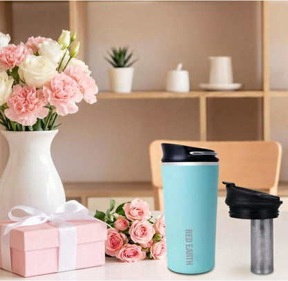 GiNT 17oz Travel Tea Mug with Infuser, 2 Lids. Vacuum Insulated 316 Stainless Steel Coffee Mug. Dishwasher Safe Tea Cup with Strainer for Hot & Cold Brew Coffee. Mothers Day Gifts for Mom (Green)