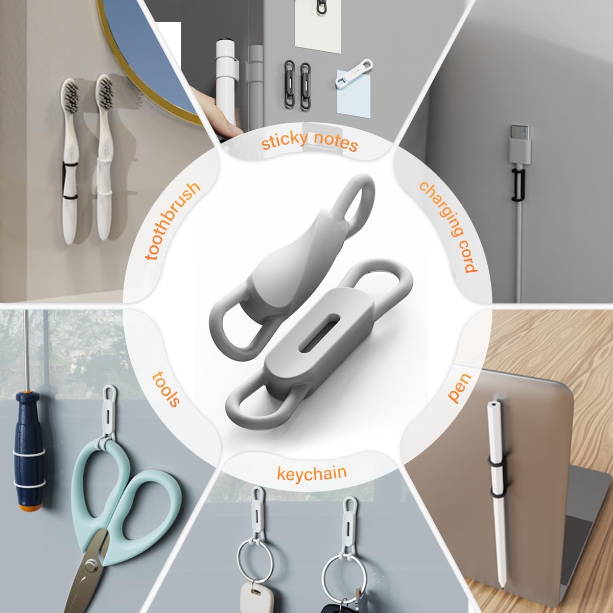 XYOFUN Magnetic Pen Holders Set of 8, Adjustable Pencil Clip, White & Black | Silicone Flexible Pencil Holder, For Refrigerator, Whiteboards, Desk Accessories & Teacher Supplies