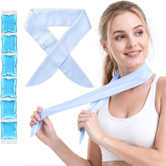 Cooling Towel with Soft Gel Ice Pack Inserts |Gel Ice Packs Reusable - Multi Purpose Compression Wrap - Neck, Legs, Arms, Shoulders - Ideal for Post Surgery, Migraines, Hiking and Injuries (Blue)