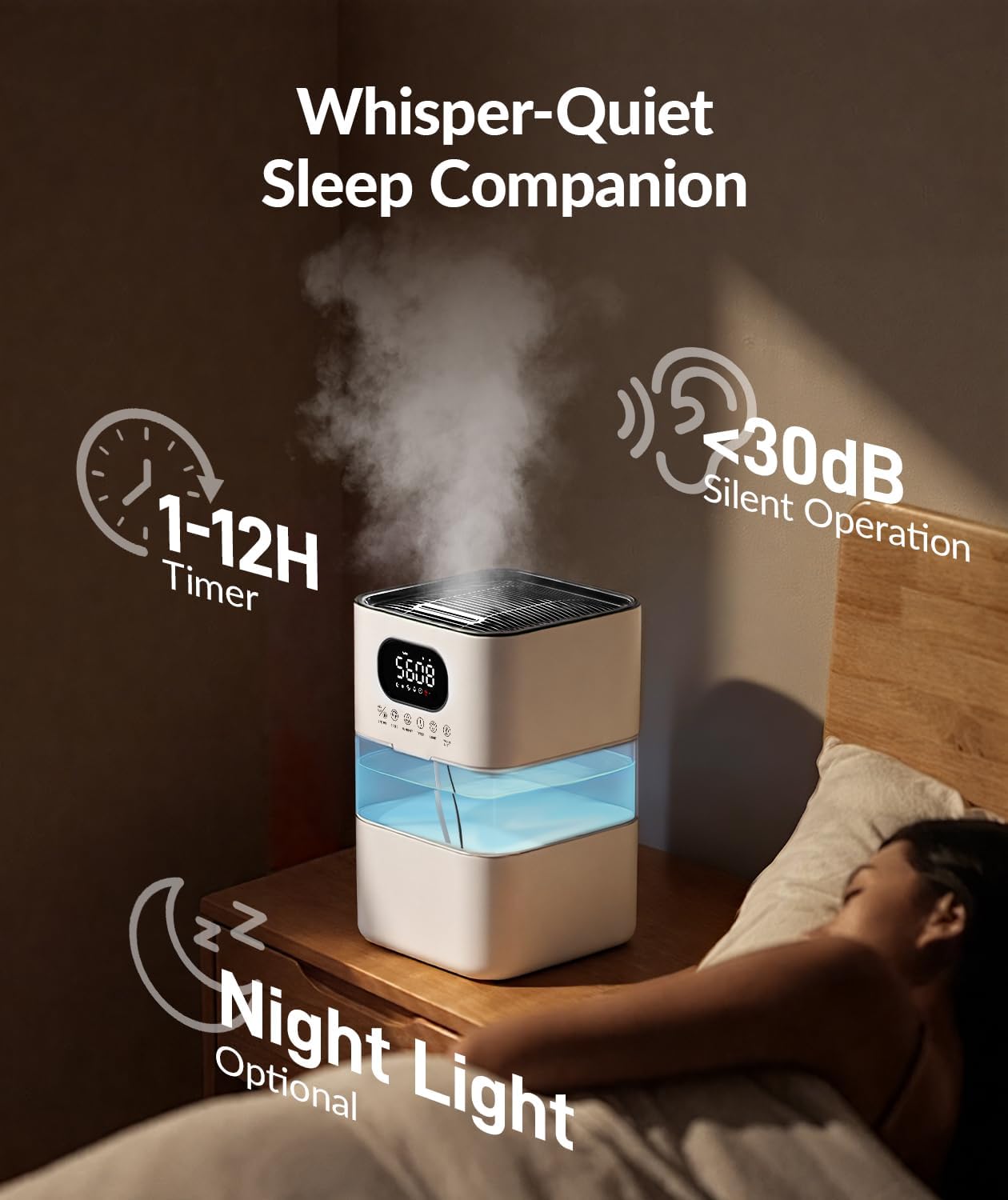 AreShark Humidifier Large Room, 2.2 Gal/8.5L Cool Warm Mist Air Humidifiers for Bedroom, 65H Runtime, Humidity Setting, Easy to Clean, Top Fill, 30dB Quiet, 550ft² Coverage, for Plants, Adults, Kids