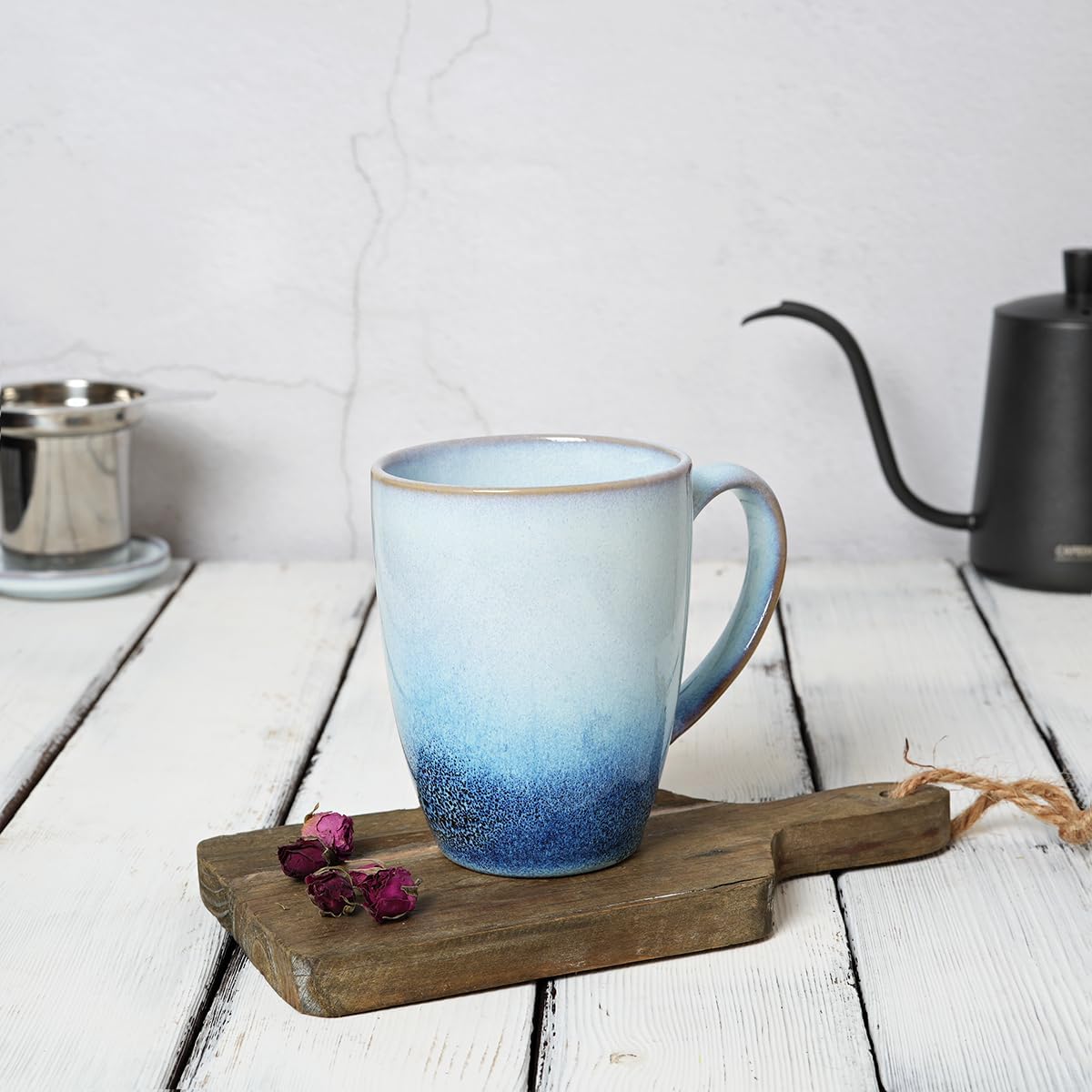 Bosmarlin Ceramic Tea Cup with Infuser and Lid, 13.5 Oz, Loose Leaf Tea Steeper Mug with Strainer, Microwave and Dishwasher Safe, Reactive Glaze (13.5 Oz, Pale Green)