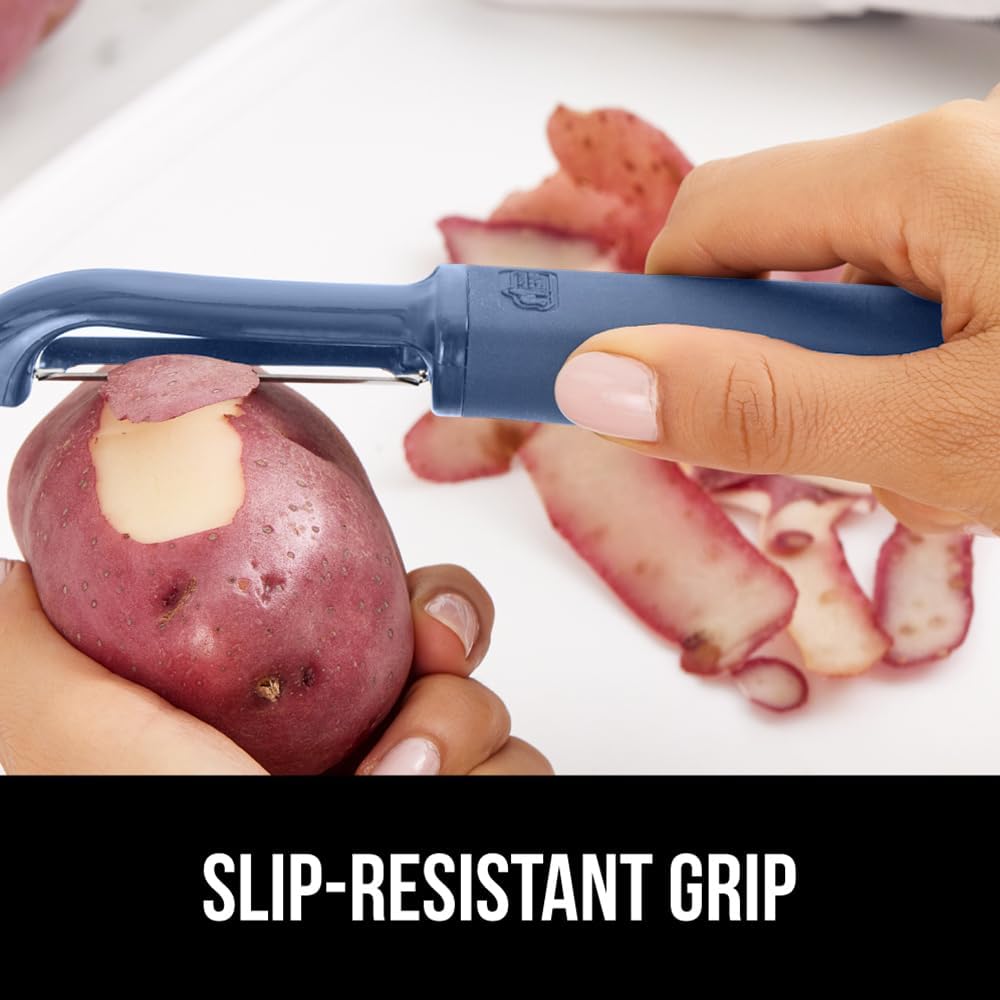 GORILLA GRIP® Patented BPA-Free Vegetable Peeler, Extra Sharp Swivel Stainless Steel Blades with Guard, Comfortable Soft Handle, Easily Peel Carrots Fruit, Potato Eye Remover, Washer Safe Turquoise