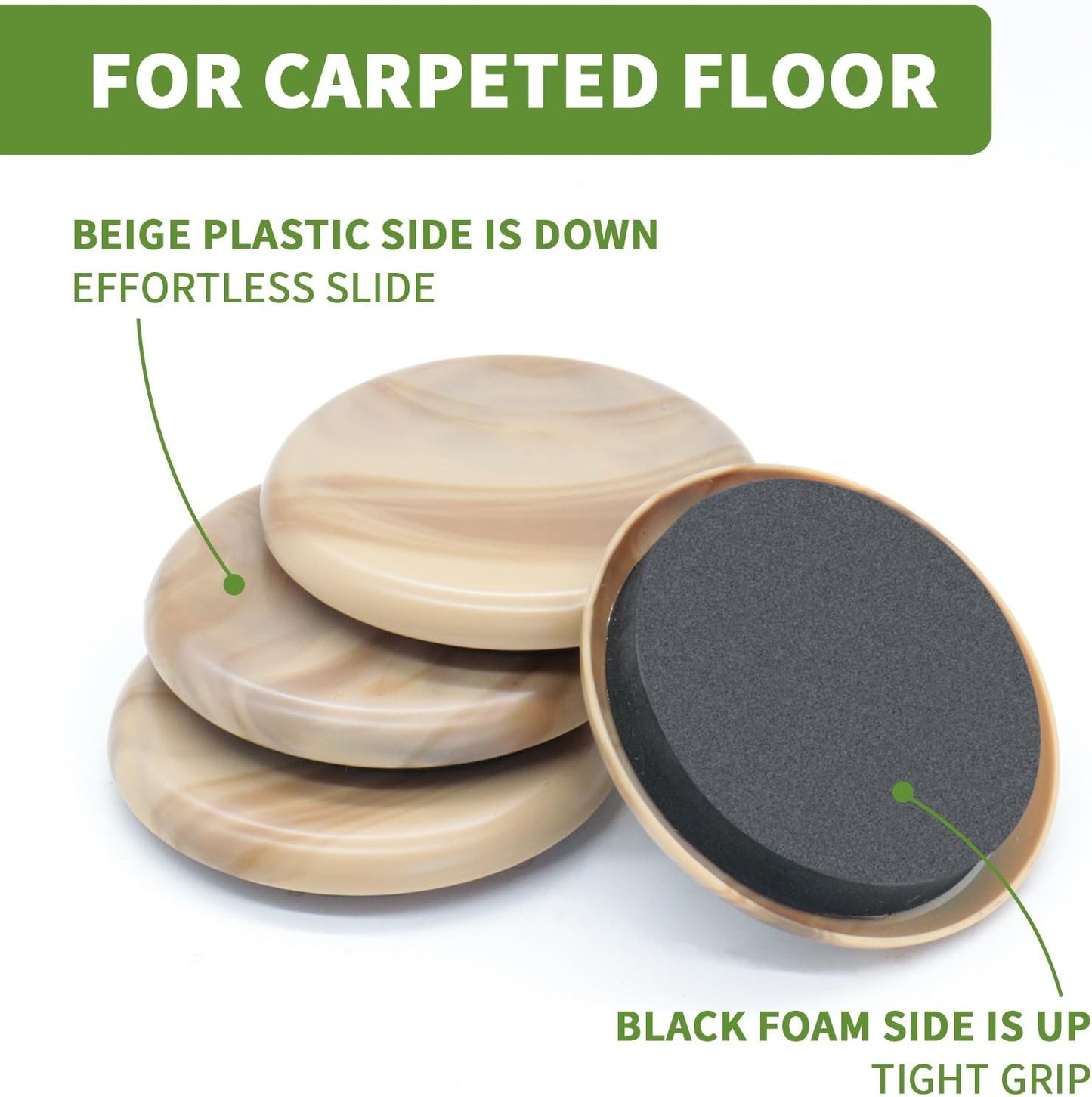 Furniture Sliders for Carpet 8 PCS - 3 1/2" Beige | Furniture Moving Sliders, Chair Leg Floor Protectors, Carpet Sliders for Furniture - Move Your Furniture Easily & Safely