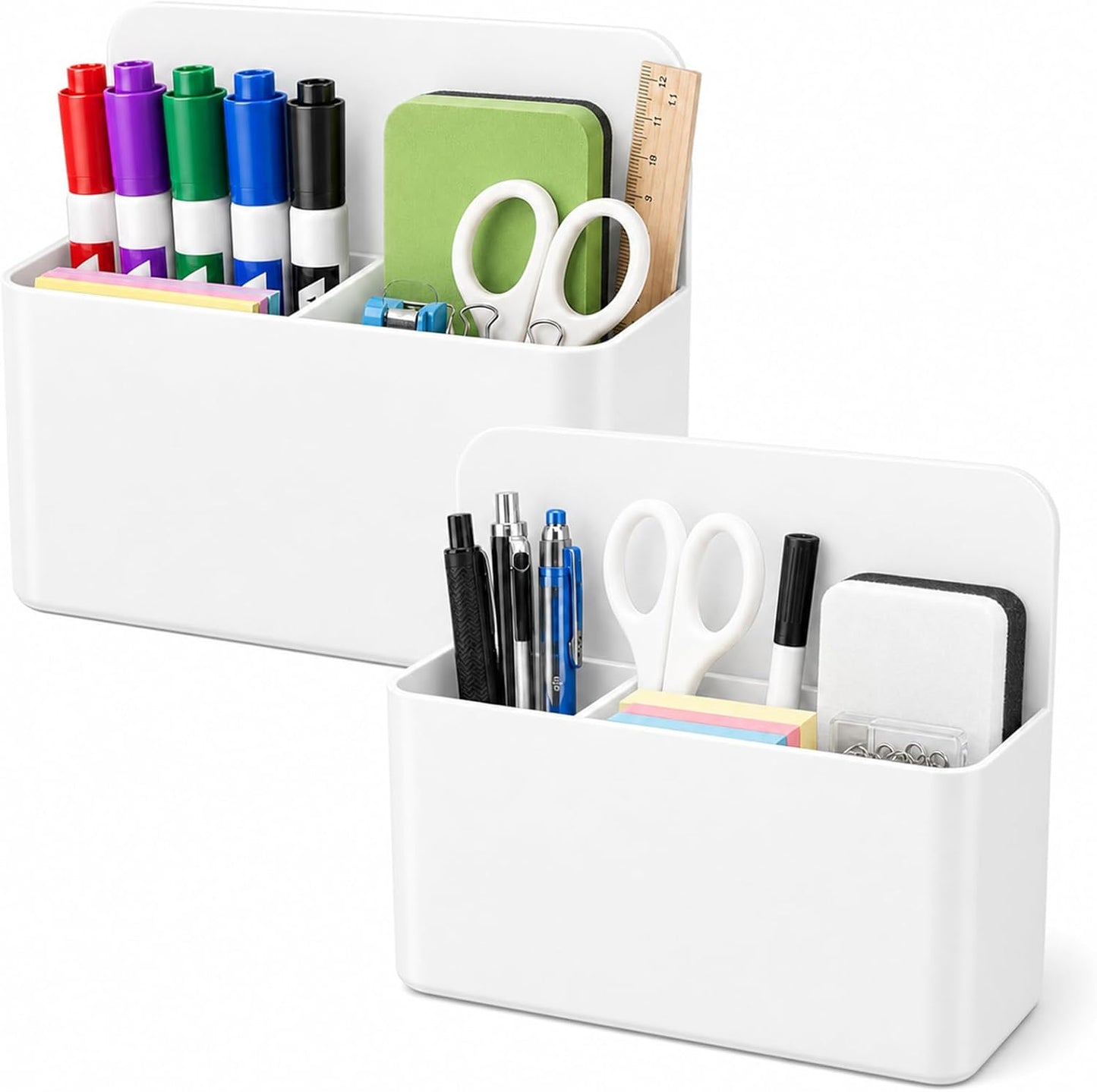 Magnetic Pencil Pen Holder, 2 PCS Magnetic Dry Erase Marker Holder for Whiteboard, Black White Magnet Storage Pencil Cup Case Fridge Organizers Locker Accessories for Office School Teacher Must Haves