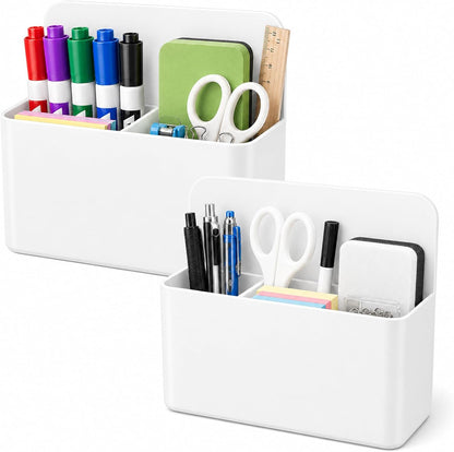 Magnetic Pencil Pen Holder, 2 PCS Magnetic Dry Erase Marker Holder for Whiteboard, Black White Magnet Storage Pencil Cup Case Fridge Organizers Locker Accessories for Office School Teacher Must Haves