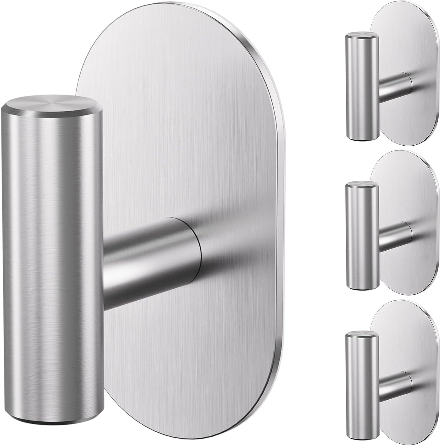 Aikzik Adhesive Towel Hooks - 4 Pack 26LB Extra Strong Heavy Duty Wall Hooks for Bathroom/Shower Door Hanging Coat, Robe, Towel, Dogs' Leads and Collars (Matte Black, Stainless Steel)
