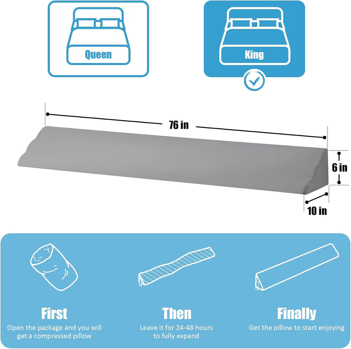 MEGCXIT King Bed Wedge Pillow for Headboard, 76"×10"×6", White