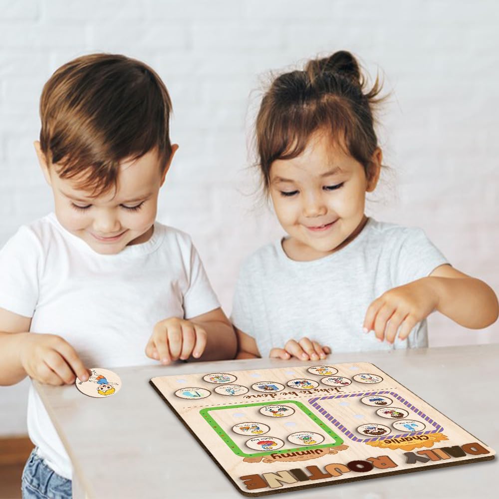 TinyKidz Wooden Daily Routine Chart 11x15, Schedule Board for Kids, Wooden Chore Chart for Kids, Responsibilities Chart for Toddlers, Morning Bedtime Routine for Toddlers