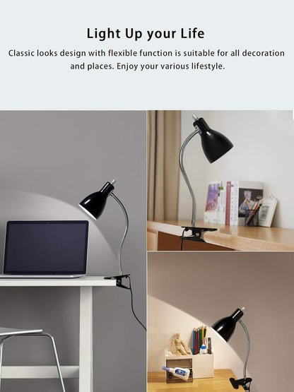 Desk lamp Eye-Caring Table Lamps, 360°Rotation Gooseneck Clip on Lamp Reading Light Portable Reading Book Light Clamp Study Desk Lamps for Bedroom and Office Home Lighting (White)