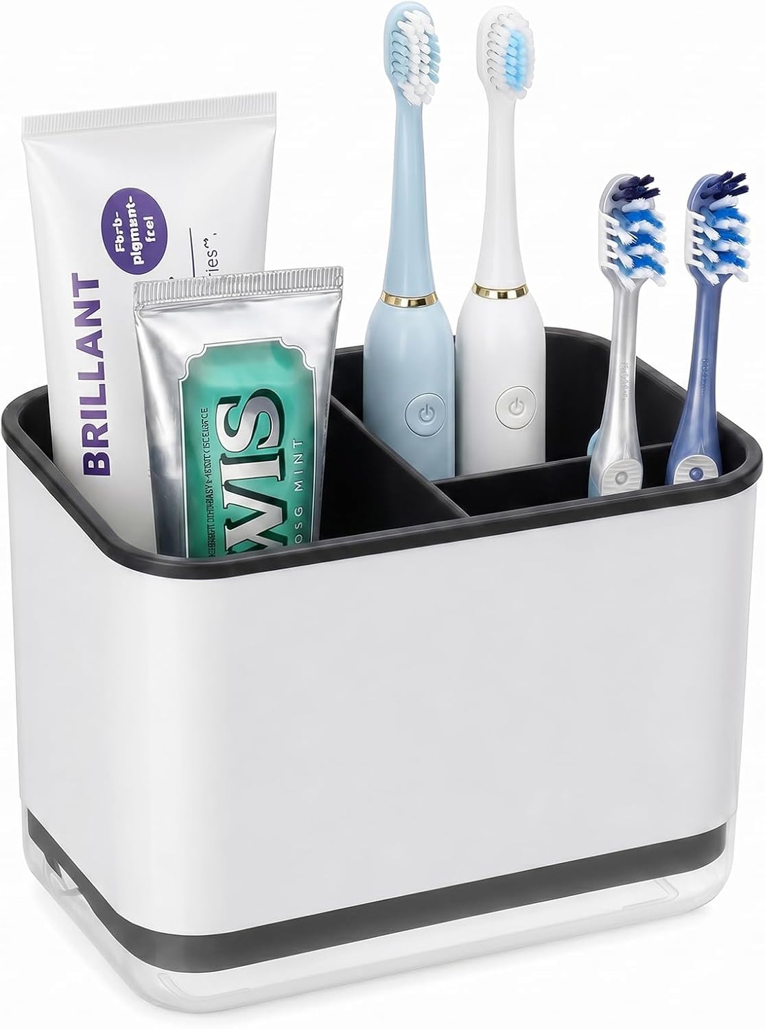 Toothbrush Holders for Bathrooms, 3 Slots Tooth Brush Holder for Bathroom Organizer Storage, Electric Toothbrush Holder and Toothpaste Holder for Countertop with Drainage