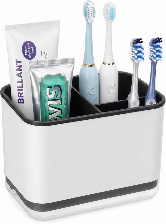 Toothbrush Holders for Bathrooms, 3 Slots Tooth Brush Holder for Bathroom Organizer Storage, Electric Toothbrush Holder and Toothpaste Holder for Countertop with Drainage
