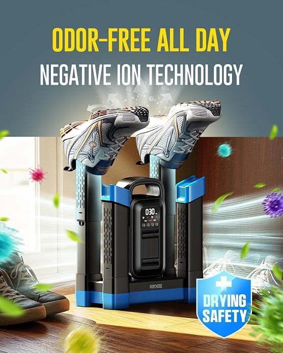 4-Head Boot Dryer with Ozone Deodorizer, 1.5H Fast Drying for 2 Pairs | 140°F Warm Air, 0-180 Min Timer, Quiet Operation, Retractable Tubes for Shoes, Work Boots, Sneakers, Cleats & Adult Gloves