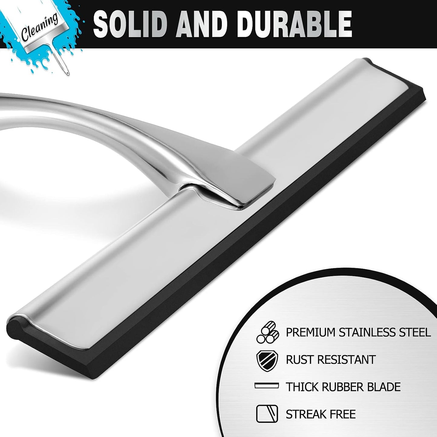 Shower Squeegee, 10-Inch Matte Black Squeegee, All-Purpose Stainless Steel Squeegee for Bathroom, Shower Doors, Mirrors, Tiles and Car Windows - 100% Streak Free