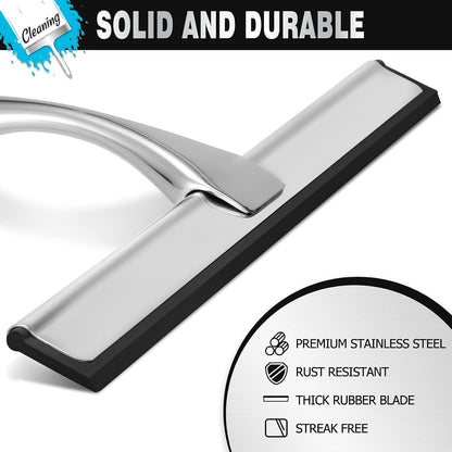 Shower Squeegee, 10-Inch Matte Black Squeegee, All-Purpose Stainless Steel Squeegee for Bathroom, Shower Doors, Mirrors, Tiles and Car Windows - 100% Streak Free