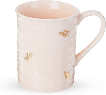 Pinky Up Annette Ceramic Tea Cup with Infuser and Lid, Travel Mug for Loose Leaf Teas, Home Office, Camping, Picnic Party, 12 oz, Set of 1, Honeycomb