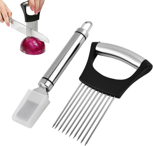 2-Piece Onion Holder And Scallion Slicer Set, Stainless Steel Cutter Tool