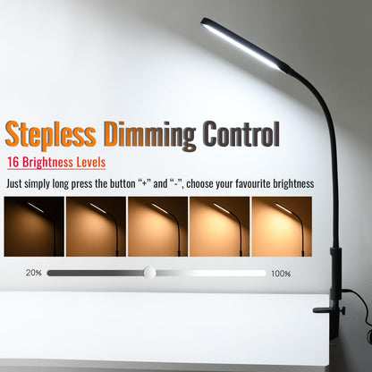 18W 3000LM LED Clamp Desk Lamp | CRI 95 Eye-Caring Light with Remote & Touch Control, 360 Flexible Gooseneck, 3 Color Modes for Home Office(Adapter Included)