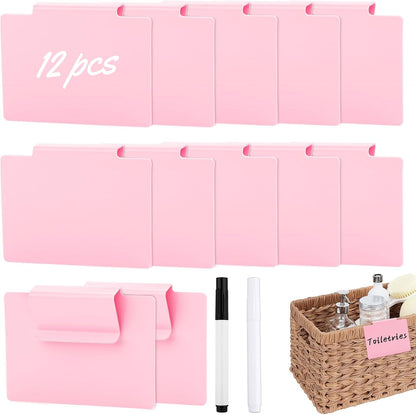 13Pcs White Clip-On Basket Labels Set with Chalk Marker, Reusable Pantry Bin Labels for Kitchen, Closet & Storage Organization