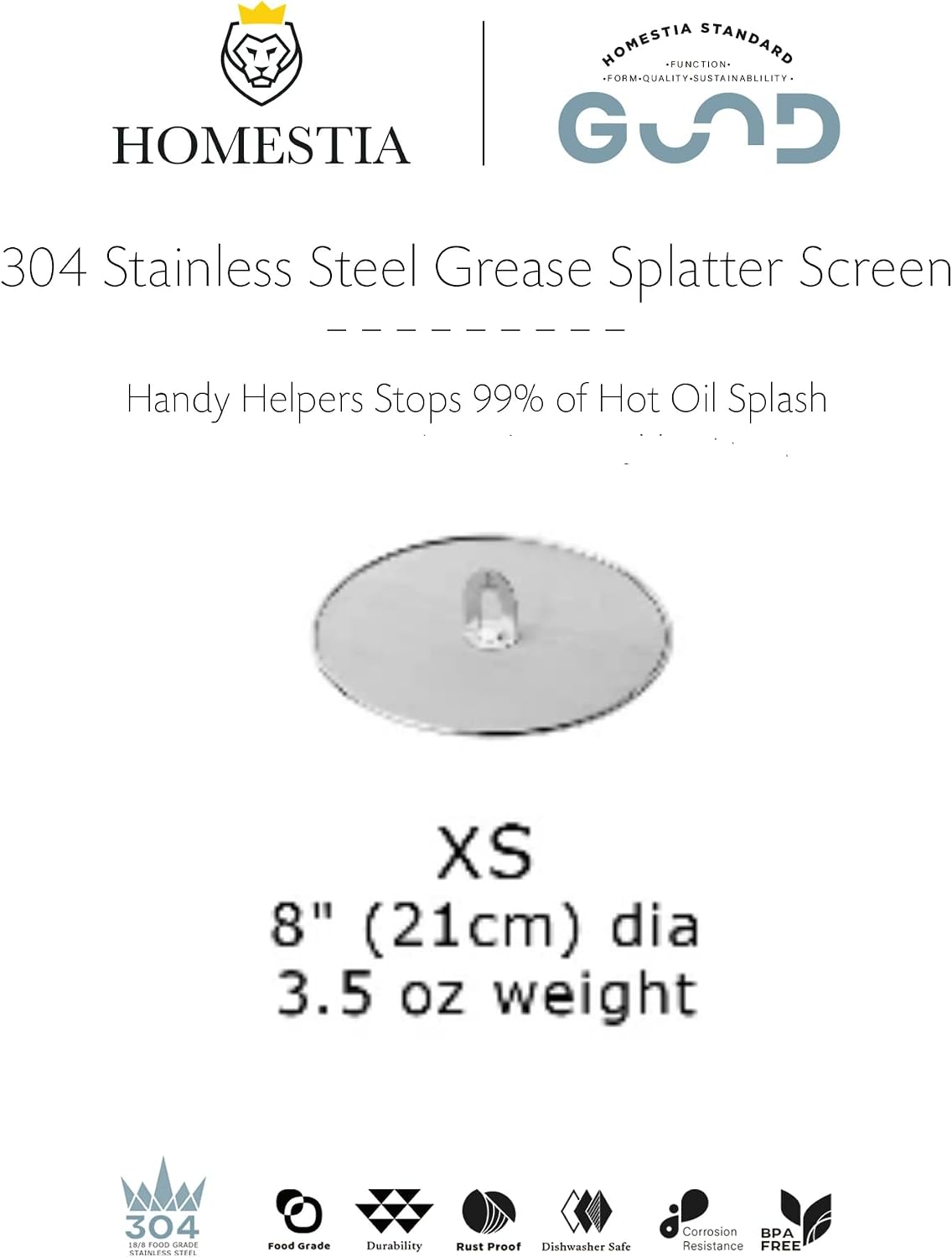 Homestia Splatter Screen for Frying Pan, 10 Inch Grease Splatter Guard | 304 Stainless Steel Ultra Fine Mesh Lids, Splatter Screen for Cooking, Rust-Free - No Oil Mess, No Burns, with Fold Flat Knob
